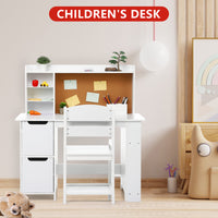 Garvee Kids Study Desk with Chair&Bulletin Board, Wooden Kids Table and Chairs Set for 5-12, Study Desk with Storage Kids Writing Desk Computer Workstation for Bedroom, White