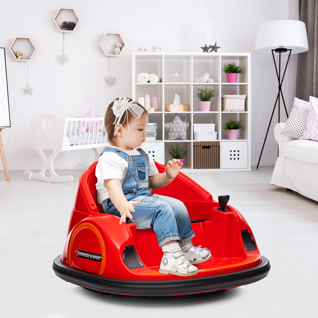 Garvee Ride - B Series: 12V Kids Ride On Bumper Car Electric Vehicle for Toddlers Ride on Toy Bumping Car with Remote Control, Battery Display, 360°Spin, LED Lights, MP3, USB, Red