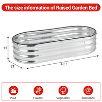 Garvee 4.5×2×1ft Silver Raised Garden Bed - Galvanized Metal, Anti-Rust, Open Base, Rubber Edge, Easy Assembly, Outdoor Use