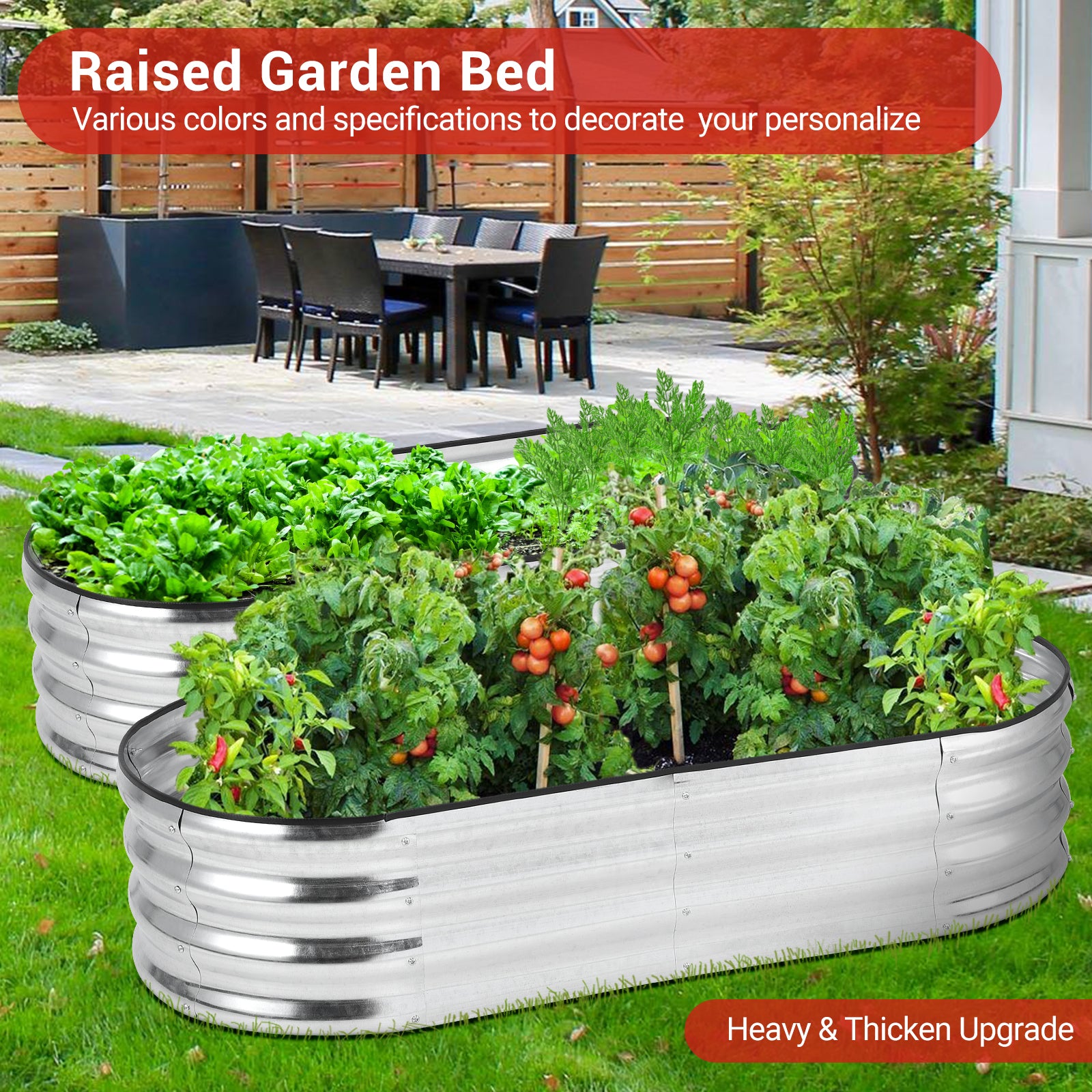 Garvee 4.5×2×1ft Silver Raised Garden Bed - Galvanized Metal, Anti-Rust, Open Base, Rubber Edge, Easy Assembly, Outdoor Use