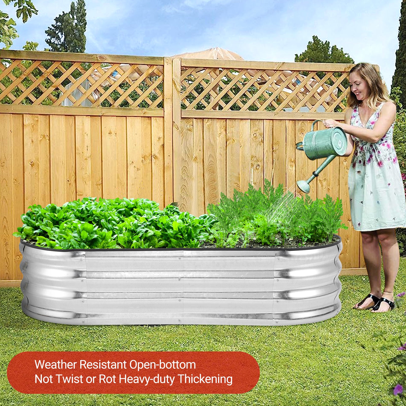 Garvee 4.5×2×1ft Silver Raised Garden Bed - Galvanized Metal, Anti-Rust, Open Base, Rubber Edge, Easy Assembly, Outdoor Use