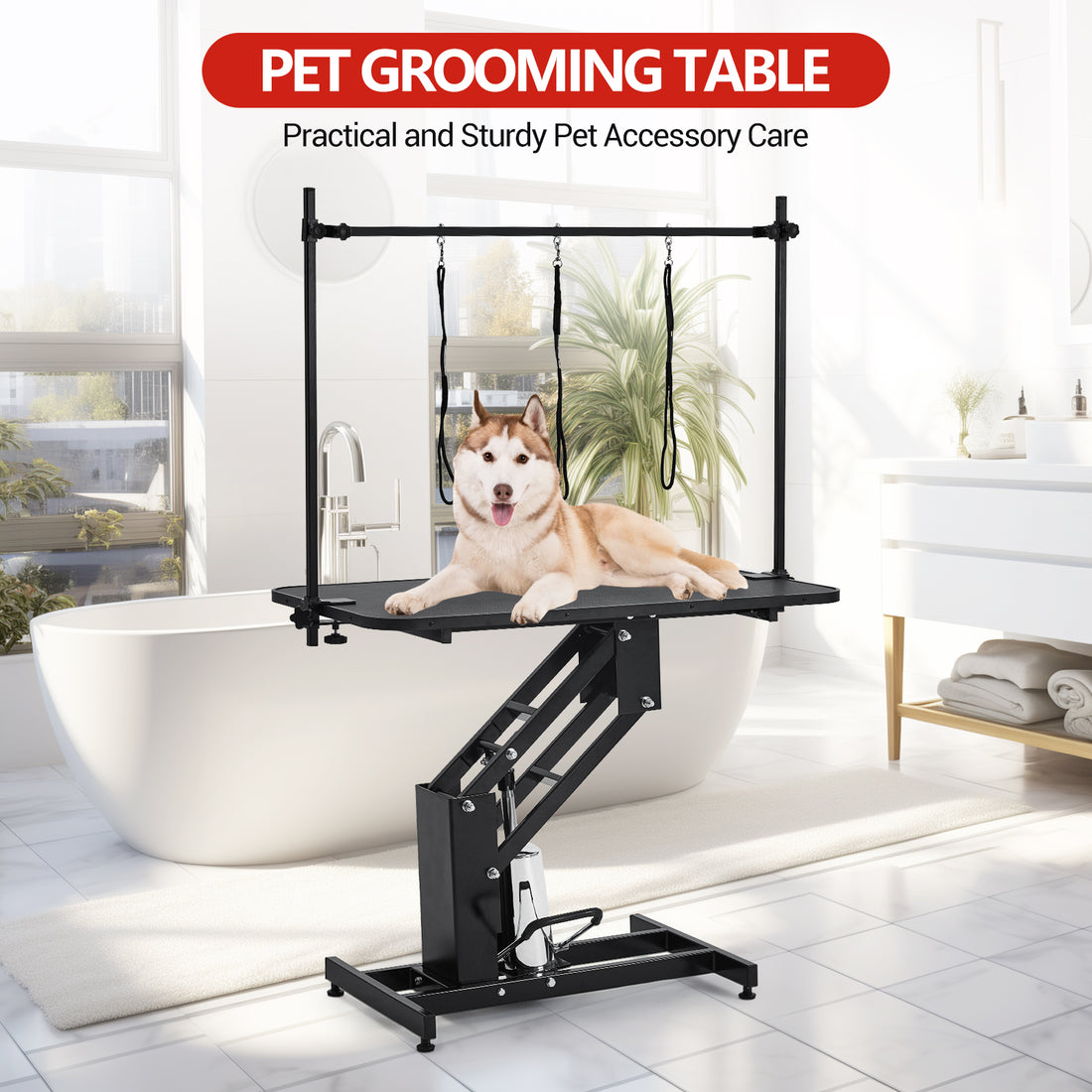 Garvee Dog Grooming Table, Heavy Duty Hydraulic Max Load 350Lbs Adjustable Arm and Noose Height 22-39" for Professional Pet Grooming