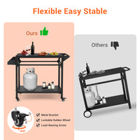 Garvee Outdoor Grill Cart, Pizza Oven Stand Table with Lockable Wheels for Outside Patio, Heavy Duty Movable Outdoor Cooking Prep Table BBQ Smoker Cart for Backyard, Camping and Parties, Black