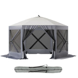Garvee Pop-up Hexagon Gazebo, 12X12ft Outdoor Camping Tent, Screen shelter Tent, Portable Carry Bag，Fiber Poles, Guy Rope and Ground Pegs for Patio, Lawn, Backyard, for 8-10 person,White + Silver - White
