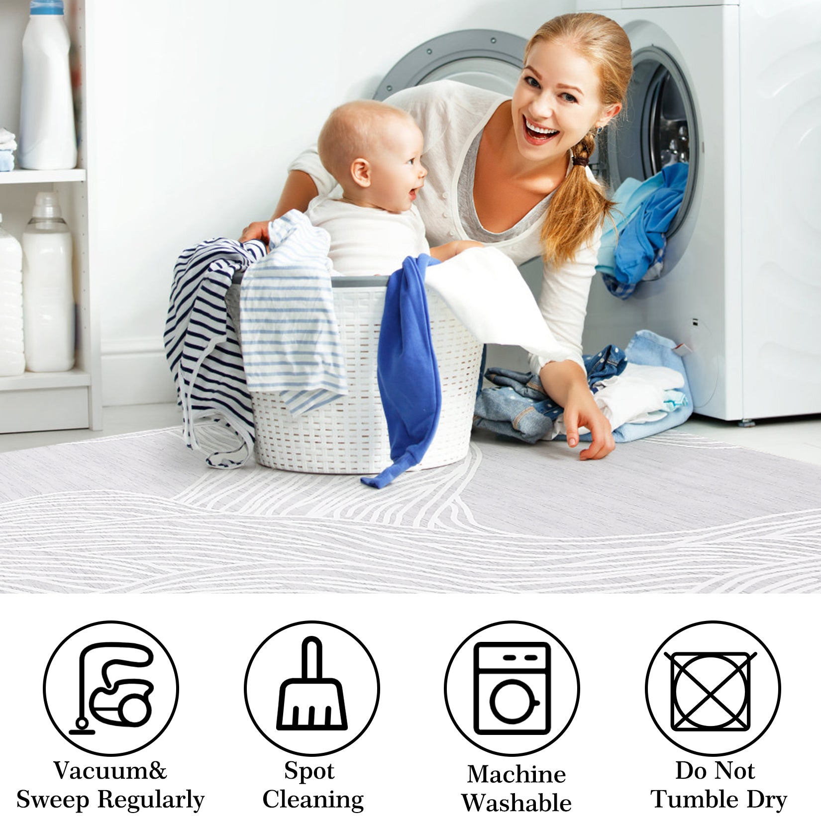 Garvee Modern Light Grey 9x12 Geometric Area Rug, Washable Non Slip Stain Resistant Carpet for Living Room Bedroom Office Dining