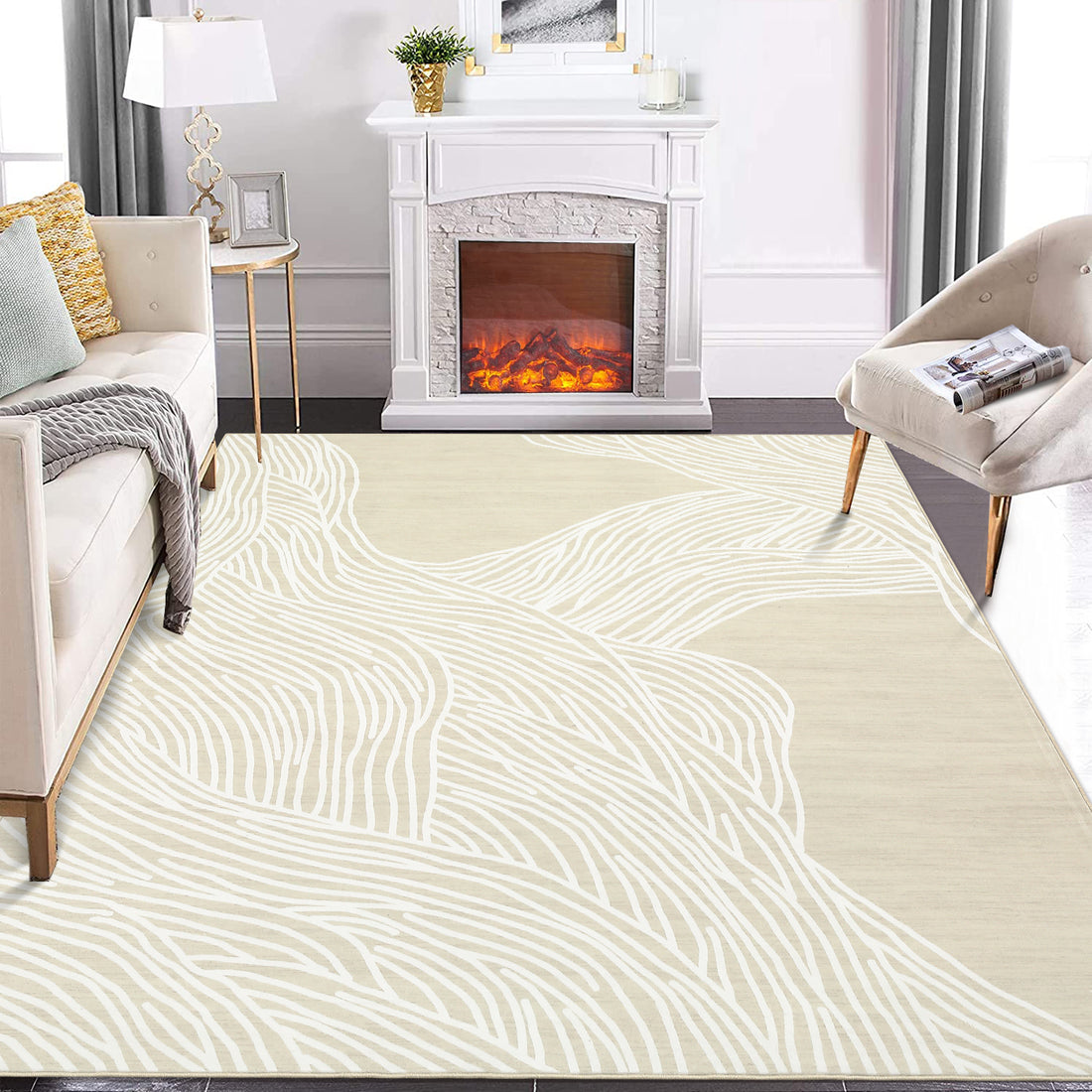 Garvee Modern Camel 10x13 Washable Rugs for Living Room Modern Bedroom Rug Aesthetic Beige Rug Large Area Rug Non Slip Throw Rugs Soft Faux Wool Low Pile Stain Resistant Carpet for Dining Room 10'x13' Beige