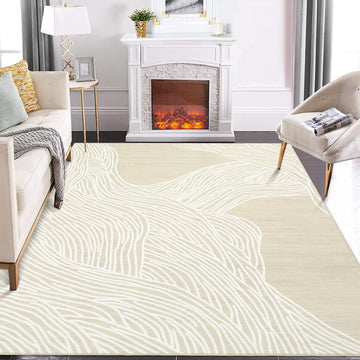 Garvee Modern Camel 8x10 Washable Rugs for Living Room Modern Beige Rug Bedroom Rug Artistic Large Area Rug Non Slip Throw Rugs Soft Faux Wool Rugs Low Pile Stain Resistant Carpet for Classroom
