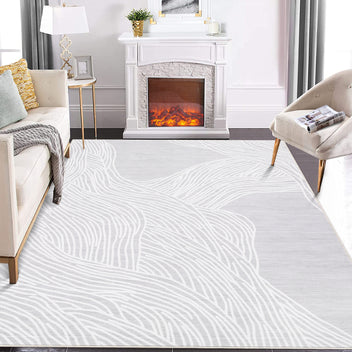 Garvee Modern Light Grey 8x10 Geometric Area Rug, Washable Faux Wool Low Pile Non Slip Stain Resistant Carpet for Living Room Bedroom Dining