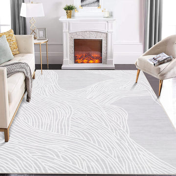 Garvee Modern Light Grey 5x7 Abstract Area Rug, Washable Low Pile Non Slip Stain Resistant Faux Wool Carpet for Living Room Bedroom Dining
