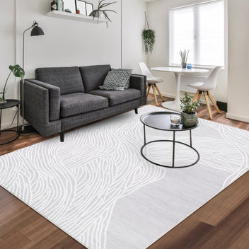 Garvee Modern Light Grey 5x7 Abstract Area Rug, Washable Low Pile Non Slip Stain Resistant Faux Wool Carpet for Living Room Bedroom Dining