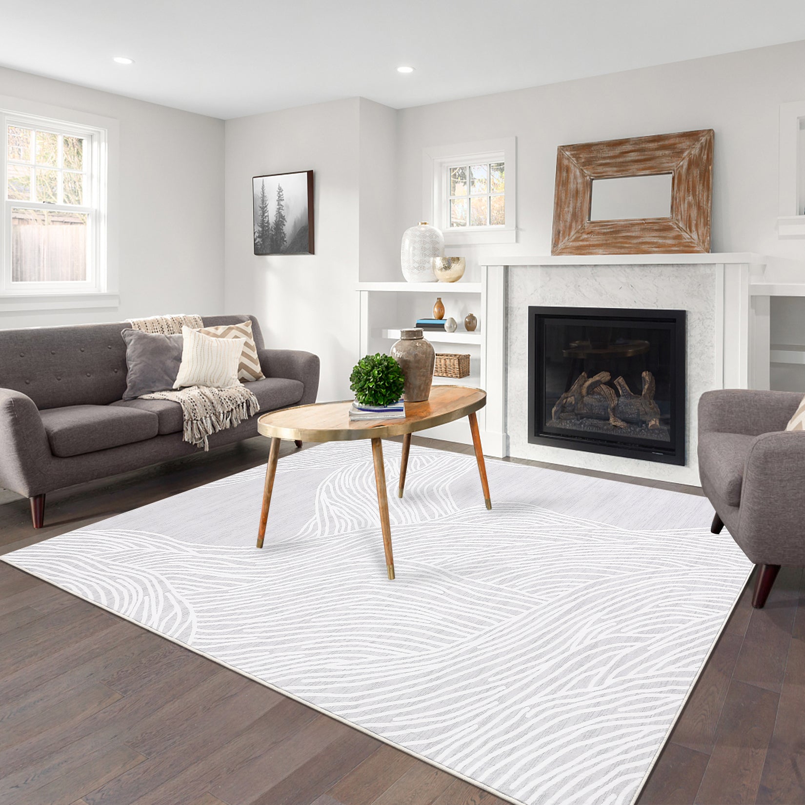 Garvee Modern Light Grey 9x12 Geometric Area Rug, Washable Non Slip Stain Resistant Carpet for Living Room Bedroom Office Dining