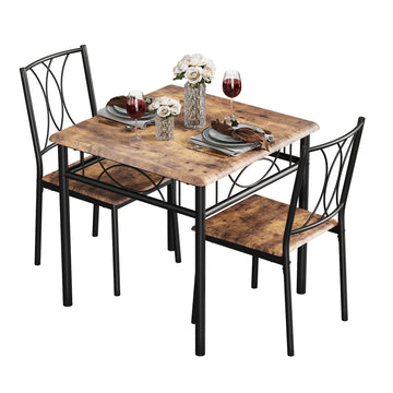 Garvee Dining Table Set for 2, Kitchen Table and Chairs, Square Kitchen Brown Table Set with 2 Brown Chairs, 3 Piece Dining Room Table Set for Small Space, Apartment, Studios
