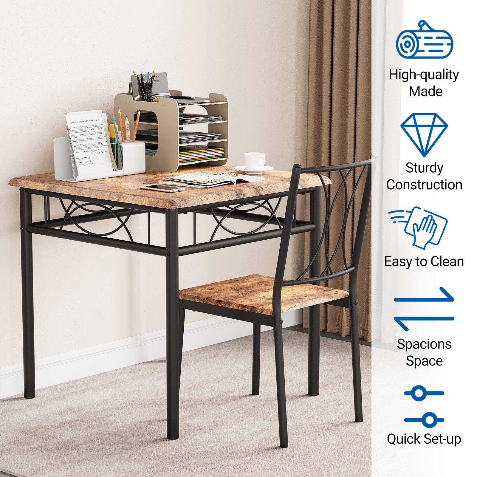 Garvee Dining Table Set for 2, Kitchen Table and Chairs, Square Kitchen Brown Table Set with 2 Brown Chairs, 3 Piece Dining Room Table Set for Small Space, Apartment, Studios