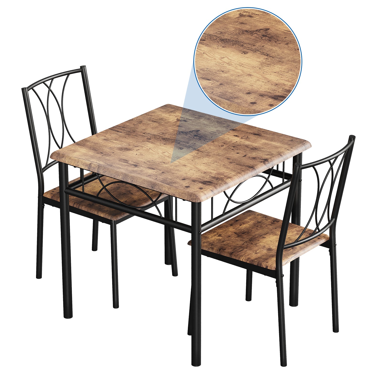 Garvee Dining Table Set for 2, Kitchen Table and Chairs, Square Kitchen Brown Table Set with 2 Brown Chairs, 3 Piece Dining Room Table Set for Small Space, Apartment, Studios