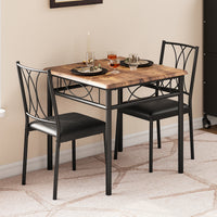 Garvee Dining Table Set for 2 with Cushioned Chairs, Space-Saving, Sturdy MDF & Steel, Easy Assembly, Rustic Brown, Ideal for Apartments