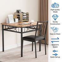 Garvee Dining Table Set for 2 with Cushioned Chairs, Space-Saving, Sturdy MDF & Steel, Easy Assembly, Rustic Brown, Ideal for Apartments