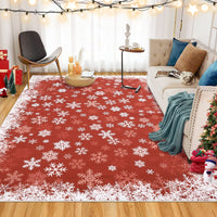 Garvee Area Rug 6x9 Christmas Printed Rug Washable Rugs Xmas Snowflake Decorative Rug for Living Room Bedroom Classroom Office Nursery Low Pile Neutral Soft Rug Non Slip Farmhouse Carpet Red