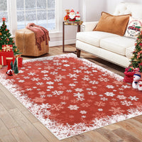 Garvee Area Rug 6x9 Christmas Printed Rug Washable Rugs Xmas Snowflake Decorative Rug for Living Room Bedroom Classroom Office Nursery Low Pile Neutral Soft Rug Non Slip Farmhouse Carpet Red