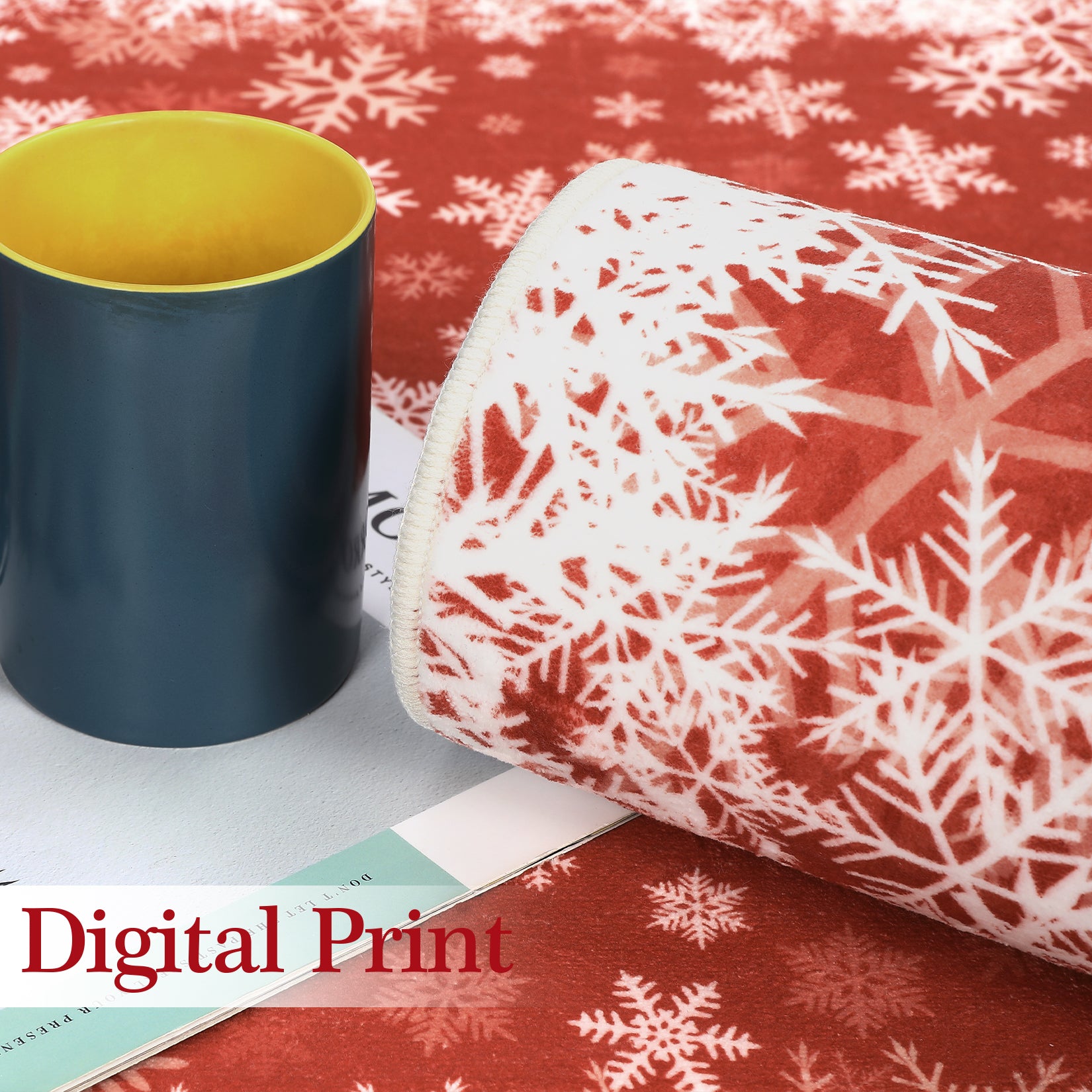 Garvee Area Rug 6x9 Christmas Printed Rug Washable Rugs Xmas Snowflake Decorative Rug for Living Room Bedroom Classroom Office Nursery Low Pile Neutral Soft Rug Non Slip Farmhouse Carpet Red