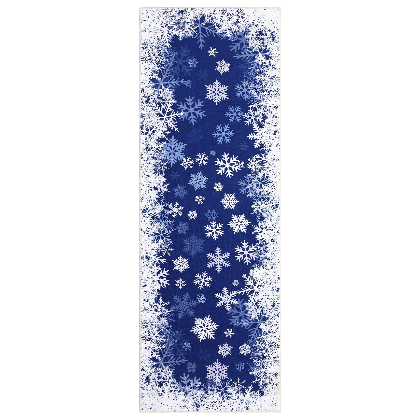 Garvee Christmas Area Rug 2x10 Snowflake Print Non-Slip Ultra Thin Stain Resistant Machine Washable Blue Living Room Decor
