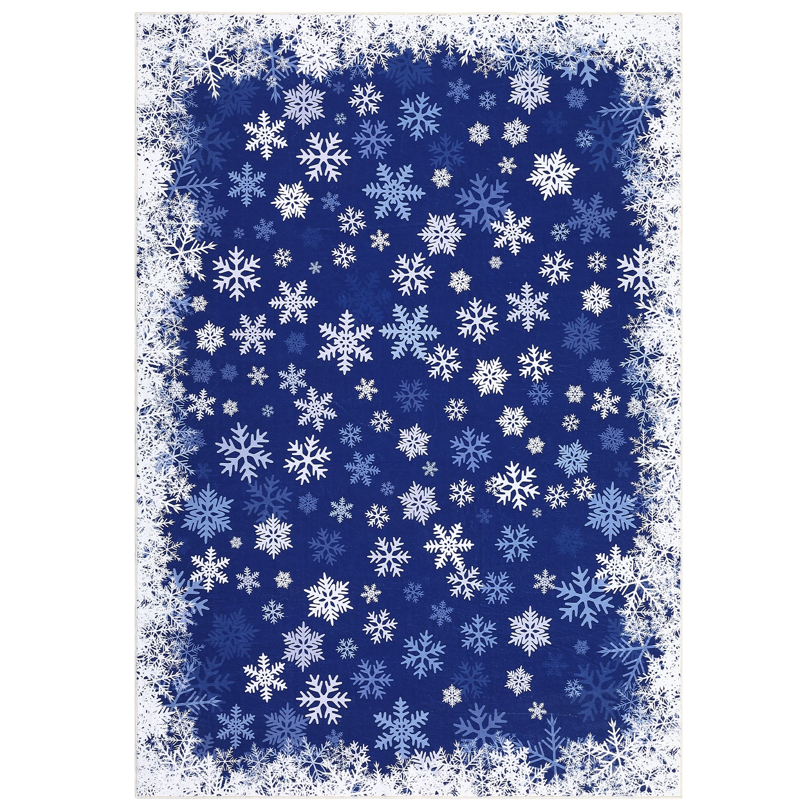 Garvee Christmas Area Rug 6x9 Snowflake Print Non-Slip Ultra Thin Stain Resistant Machine Washable Blue Living Room Decor