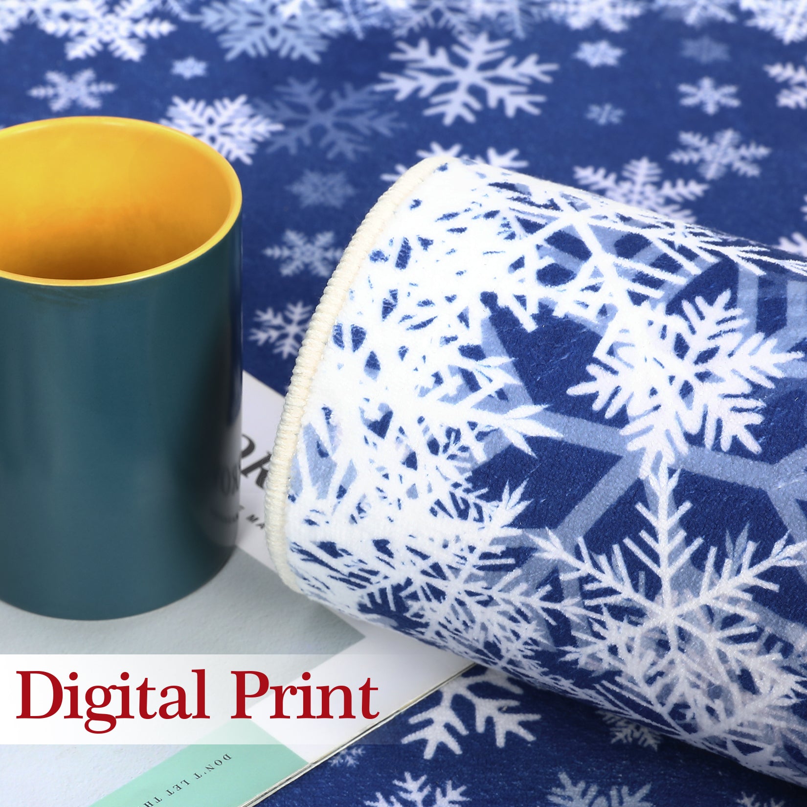 Garvee Christmas Area Rug 10x13 Snowflake Print Non-Slip Ultra Thin Stain Resistant Machine Washable Blue Living Room Decor