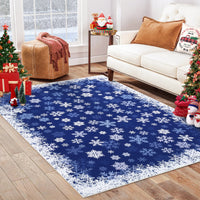 Garvee Christmas Area Rug 6x9 Snowflake Print Non-Slip Ultra Thin Stain Resistant Machine Washable Blue Living Room Decor