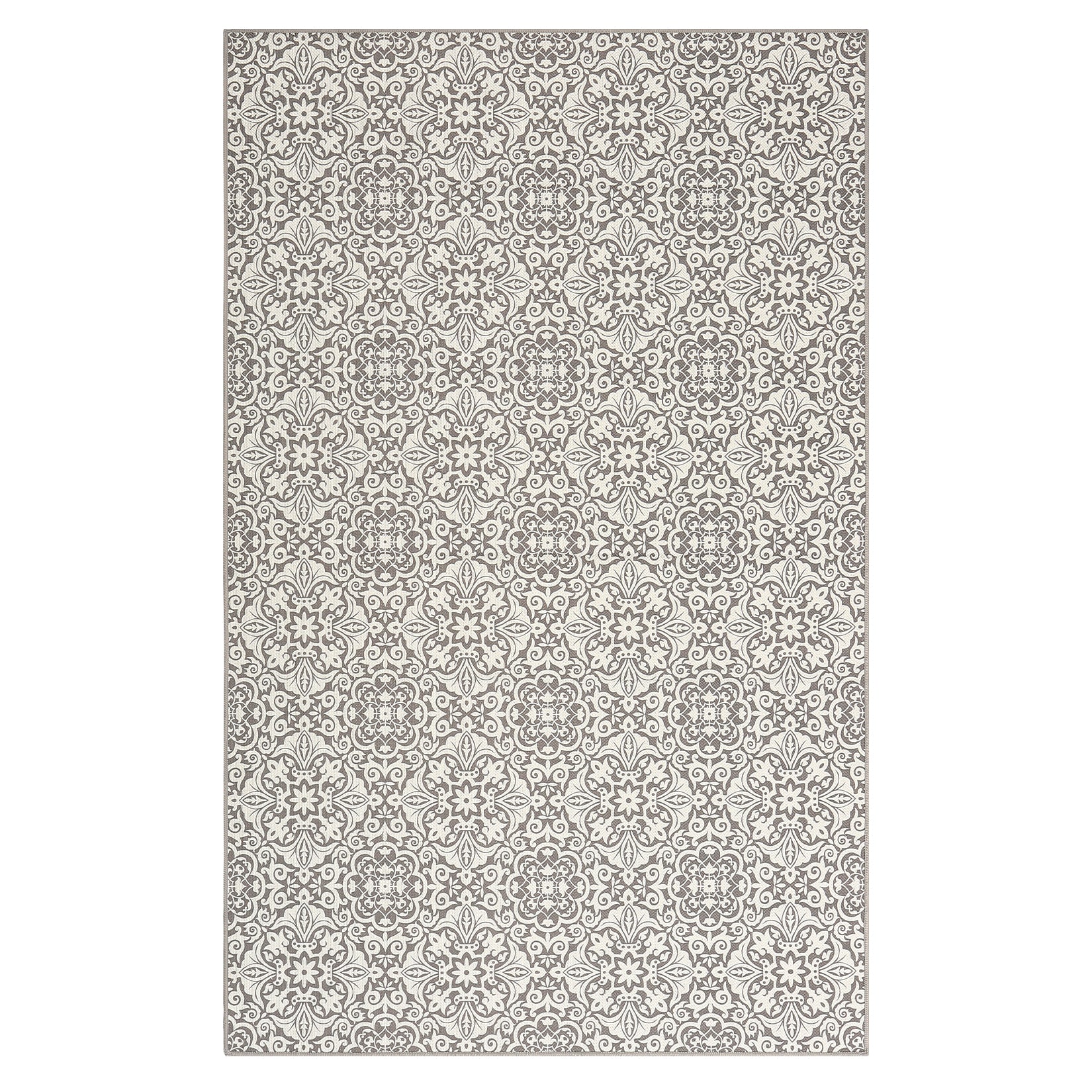 Garvee 8x10 Area Rug Indoor/Outdoor Area Rug Vintage Floral Area Rug Ultra-Thin Non Slip Floor Mat Easy-Cleaning Farmhouse Rug for Living Room Bedroom Backyard Patio Porch Outdoor Rug Grey