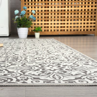 Garvee 8x10 Area Rug Indoor/Outdoor Area Rug Vintage Floral Area Rug Ultra-Thin Non Slip Floor Mat Easy-Cleaning Farmhouse Rug for Living Room Bedroom Backyard Patio Porch Outdoor Rug Grey