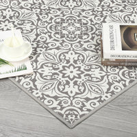 Garvee 8x10 Area Rug Indoor/Outdoor Area Rug Vintage Floral Area Rug Ultra-Thin Non Slip Floor Mat Easy-Cleaning Farmhouse Rug for Living Room Bedroom Backyard Patio Porch Outdoor Rug Grey