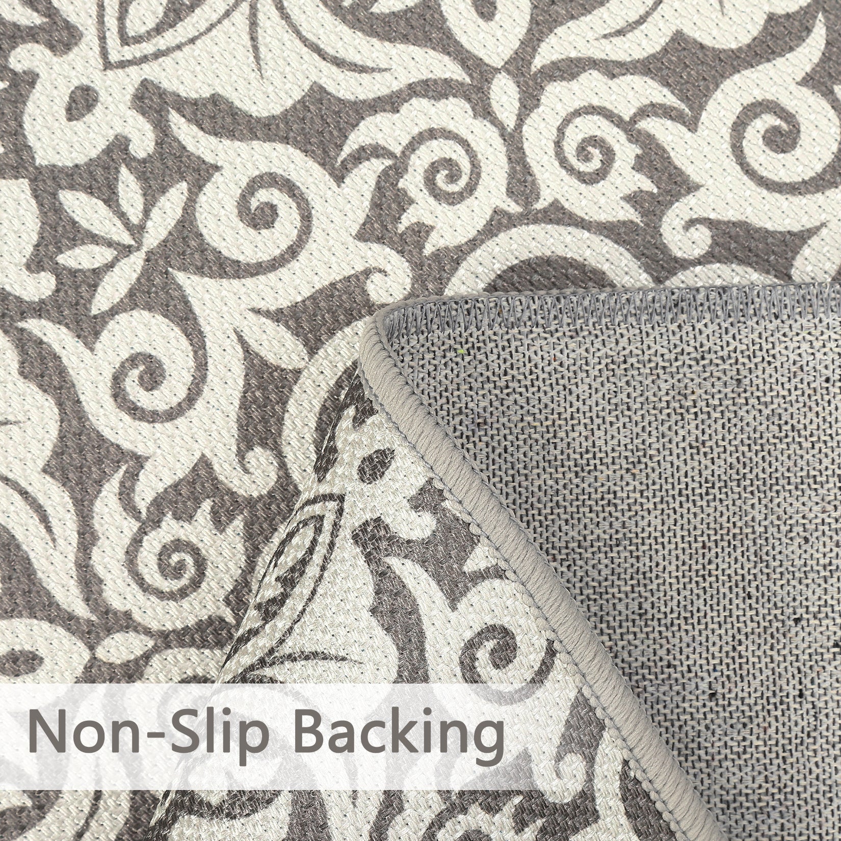 Garvee 8x10 Area Rug Indoor/Outdoor Area Rug Vintage Floral Area Rug Ultra-Thin Non Slip Floor Mat Easy-Cleaning Farmhouse Rug for Living Room Bedroom Backyard Patio Porch Outdoor Rug Grey