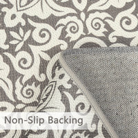 Garvee 8x10 Area Rug Indoor/Outdoor Area Rug Vintage Floral Area Rug Ultra-Thin Non Slip Floor Mat Easy-Cleaning Farmhouse Rug for Living Room Bedroom Backyard Patio Porch Outdoor Rug Grey