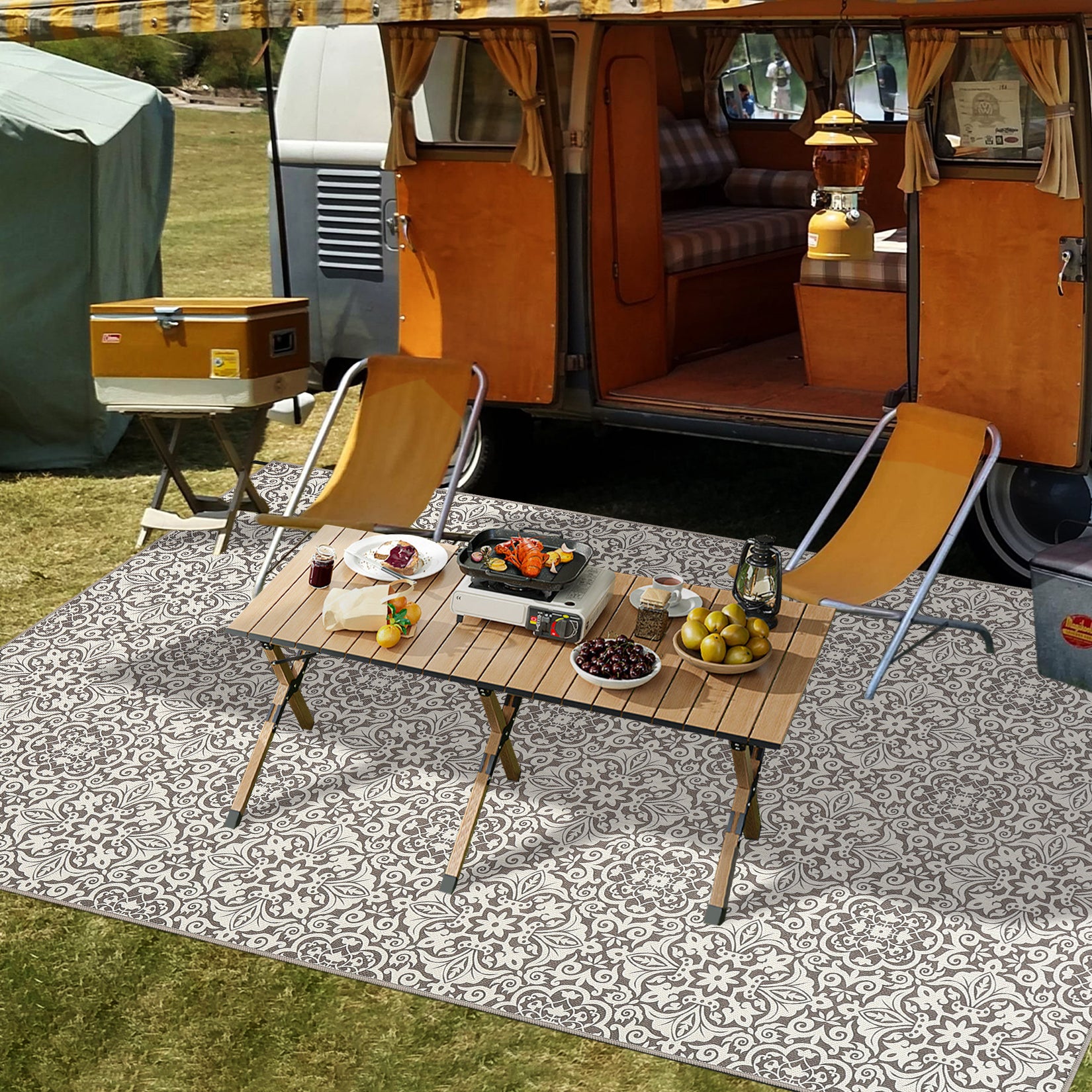 Garvee 8x10 Area Rug Indoor/Outdoor Area Rug Vintage Floral Area Rug Ultra-Thin Non Slip Floor Mat Easy-Cleaning Farmhouse Rug for Living Room Bedroom Backyard Patio Porch Outdoor Rug Grey