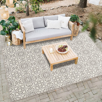 Garvee 8x10 Area Rug Indoor/Outdoor Area Rug Vintage Floral Area Rug Ultra-Thin Non Slip Floor Mat Easy-Cleaning Farmhouse Rug for Living Room Bedroom Backyard Patio Porch Outdoor Rug Grey