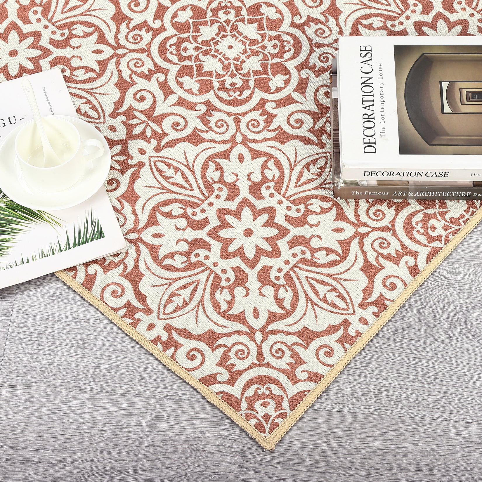 Garvee Indoor/Outdoor Area Rug 5x8 Moroccan Geometric Area Rug Non Slip Washable Rug Patio Rug Vintage Easy Clean Rustic Floor Carpet for Living Room Dining Room Kitchen Backyard Porch Rust