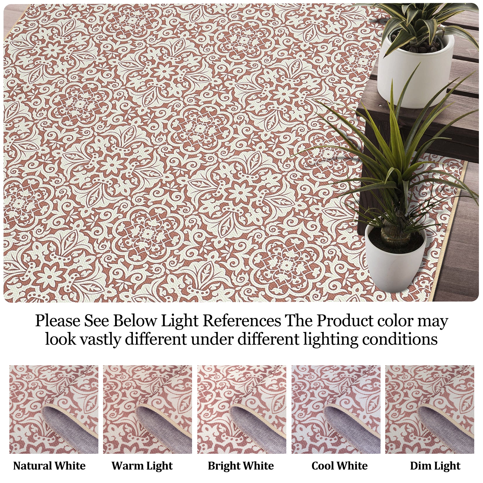 Garvee Indoor/Outdoor Area Rug 5x8 Moroccan Geometric Area Rug Non Slip Washable Rug Patio Rug Vintage Easy Clean Rustic Floor Carpet for Living Room Dining Room Kitchen Backyard Porch Rust