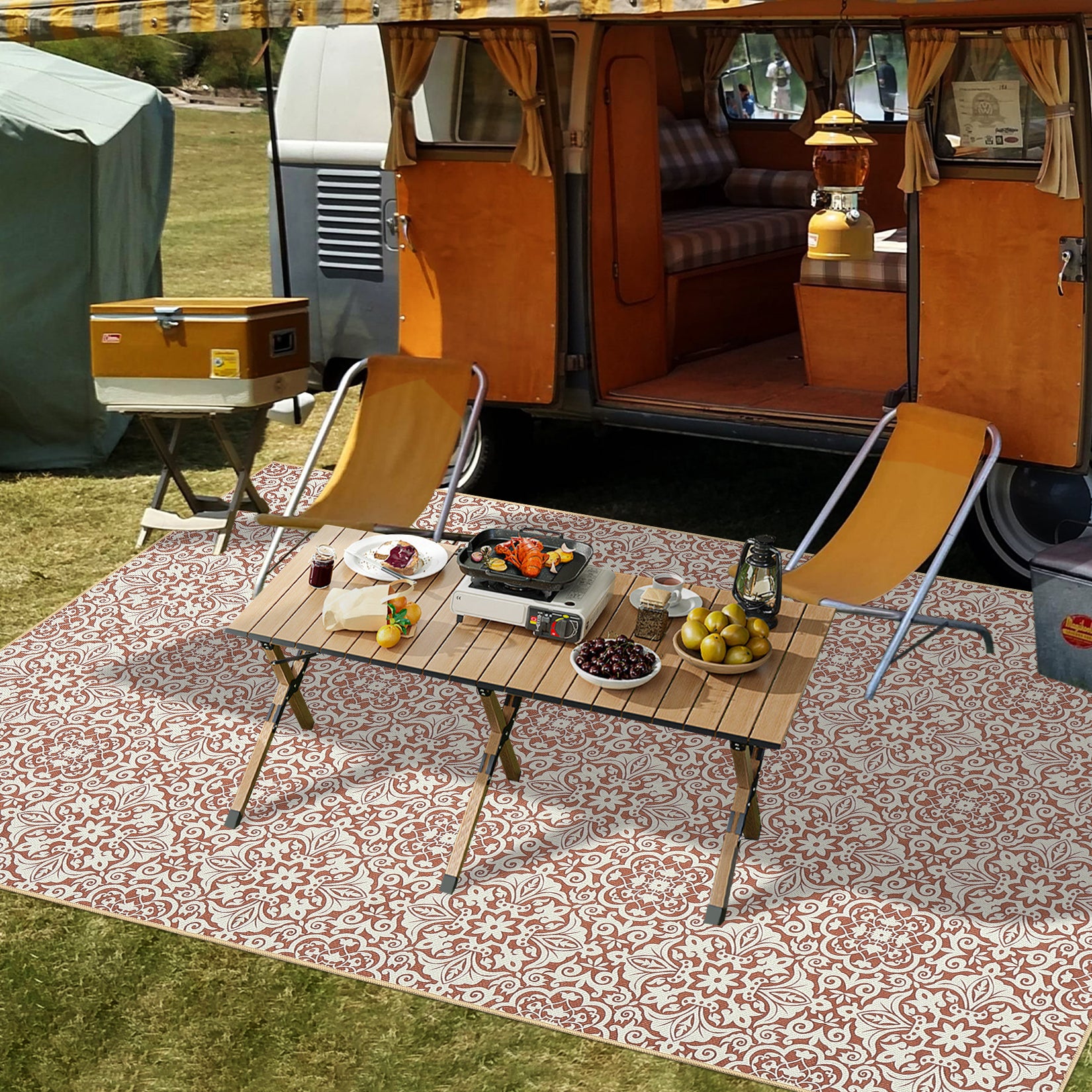 Garvee Indoor/Outdoor Area Rug 5x8 Moroccan Geometric Area Rug Non Slip Washable Rug Patio Rug Vintage Easy Clean Rustic Floor Carpet for Living Room Dining Room Kitchen Backyard Porch Rust