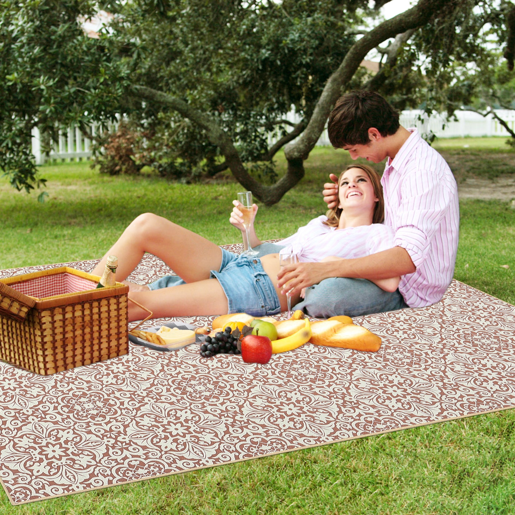 Garvee Indoor/Outdoor Area Rug 5x8 Moroccan Geometric Area Rug Non Slip Washable Rug Patio Rug Vintage Easy Clean Rustic Floor Carpet for Living Room Dining Room Kitchen Backyard Porch Rust