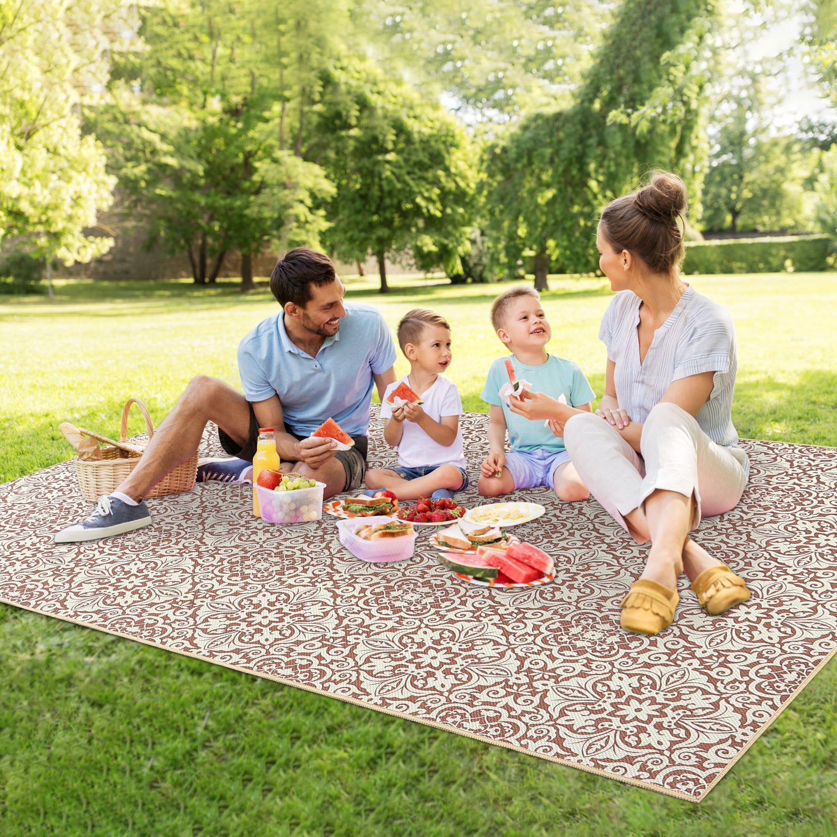 Garvee Indoor/Outdoor Area Rug 5x8 Moroccan Geometric Area Rug Non Slip Washable Rug Patio Rug Vintage Easy Clean Rustic Floor Carpet for Living Room Dining Room Kitchen Backyard Porch Rust