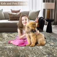 Garvee Large Area Rug 10x13 Abstract Rug Machine Washable Area Rug Non Slip Low Pile Rugs Lightweight Rug for Bedroom Living Room, Camel/Green