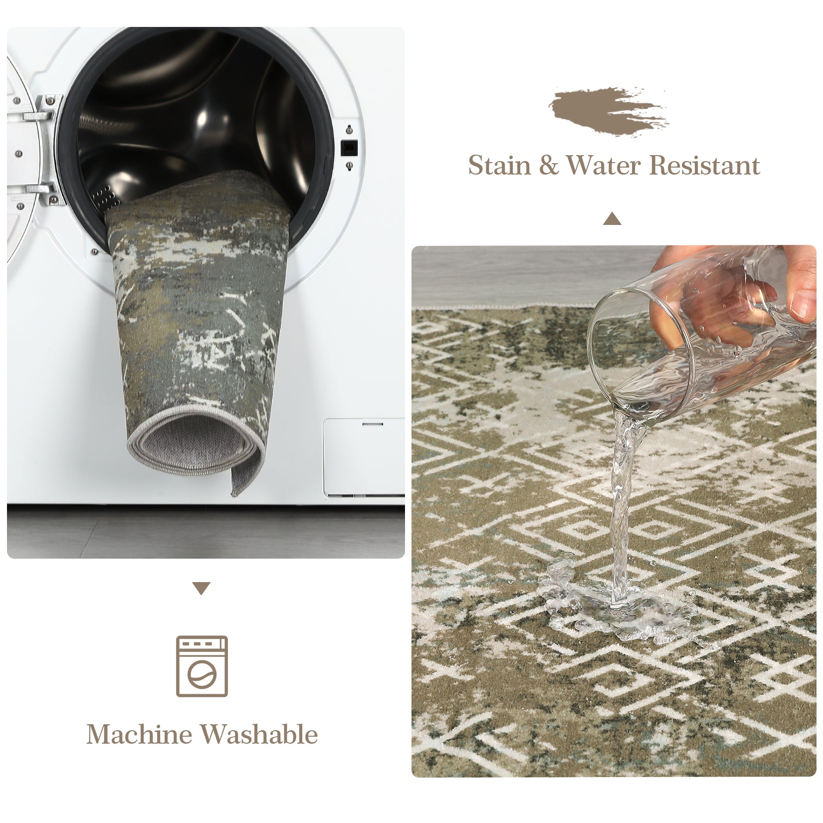 Garvee Large Area Rug 10x13 Abstract Rug Machine Washable Area Rug Non Slip Low Pile Rugs Lightweight Rug for Bedroom Living Room, Camel/Green