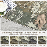 Garvee Large Area Rug 10x13 Abstract Rug Machine Washable Area Rug Non Slip Low Pile Rugs Lightweight Rug for Bedroom Living Room, Camel/Green