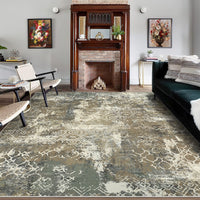 Garvee Large Area Rug 10x13 Abstract Rug Machine Washable Area Rug Non Slip Low Pile Rugs Lightweight Rug for Bedroom Living Room, Camel/Green