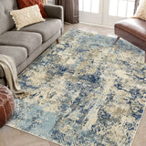 Garvee Large Area Rug 10x13 Abstract Rug Machine Washable Area Rug Non Slip Low Pile Rugs Lightweight Rug for Bedroom Living Room, Cream/Blue - Cream Blue