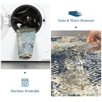 Garvee Large Area Rug 10x13 Abstract Rug Machine Washable Area Rug Non Slip Low Pile Rugs Lightweight Rug for Bedroom Living Room, Cream/Blue