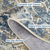 Garvee Large Area Rug 10x13 Abstract Rug Machine Washable Area Rug Non Slip Low Pile Rugs Lightweight Rug for Bedroom Living Room, Cream/Blue