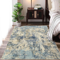 Garvee Large Area Rug 10x13 Abstract Rug Machine Washable Area Rug Non Slip Low Pile Rugs Lightweight Rug for Bedroom Living Room, Cream/Blue