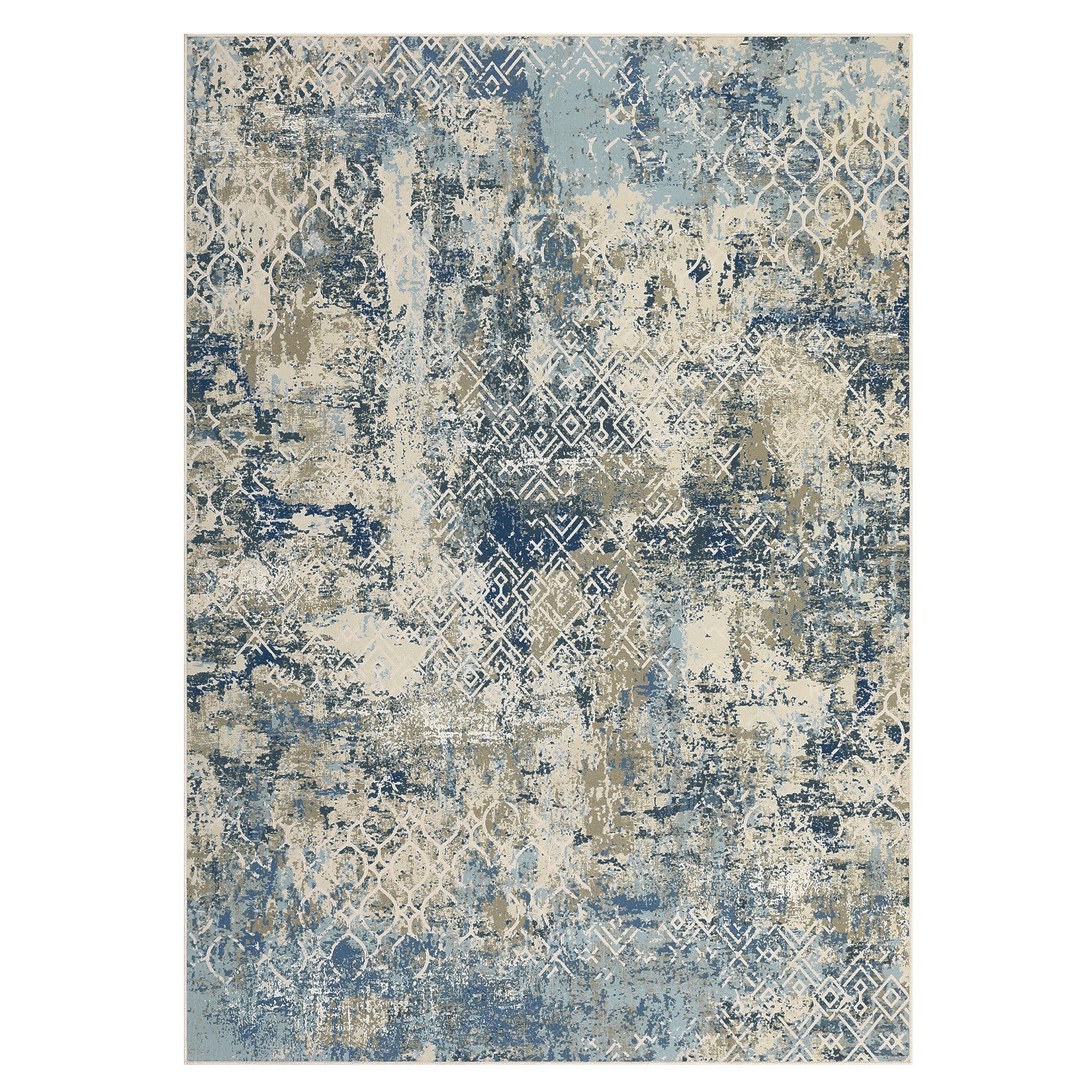 Garvee Large Area Rug 10x13 Abstract Rug Machine Washable Area Rug Non Slip Low Pile Rugs Lightweight Rug for Bedroom Living Room, Cream/Blue