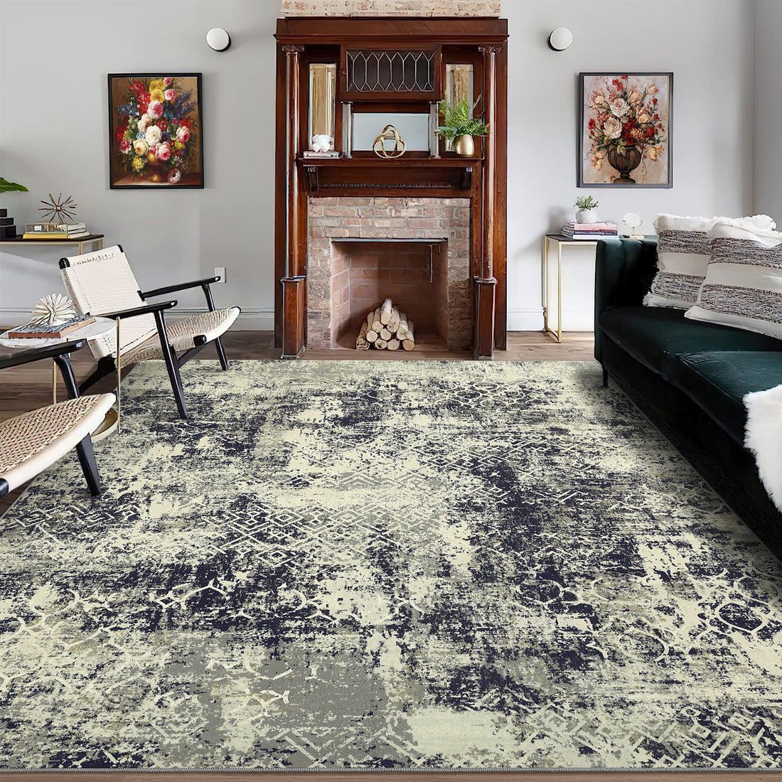 Garvee Large Area Rug 10x13 Abstract Rug Machine Washable Area Rug Non Slip Low Pile Rugs Lightweight Rug for Bedroom Living Room