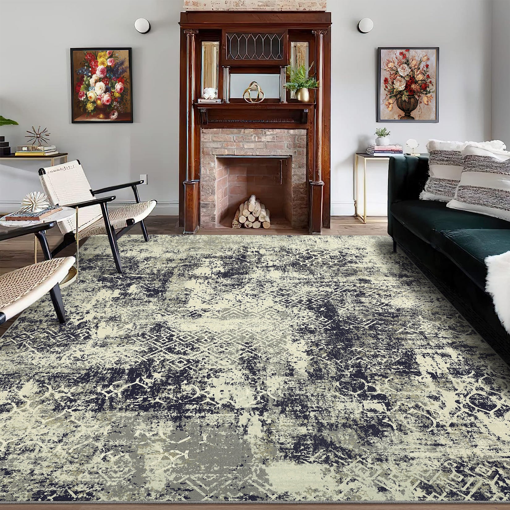 Garvee Large Area Rug 10x13 Abstract Rug Machine Washable Area Rug Non Slip Low Pile Rugs Lightweight Rug for Bedroom Living Room